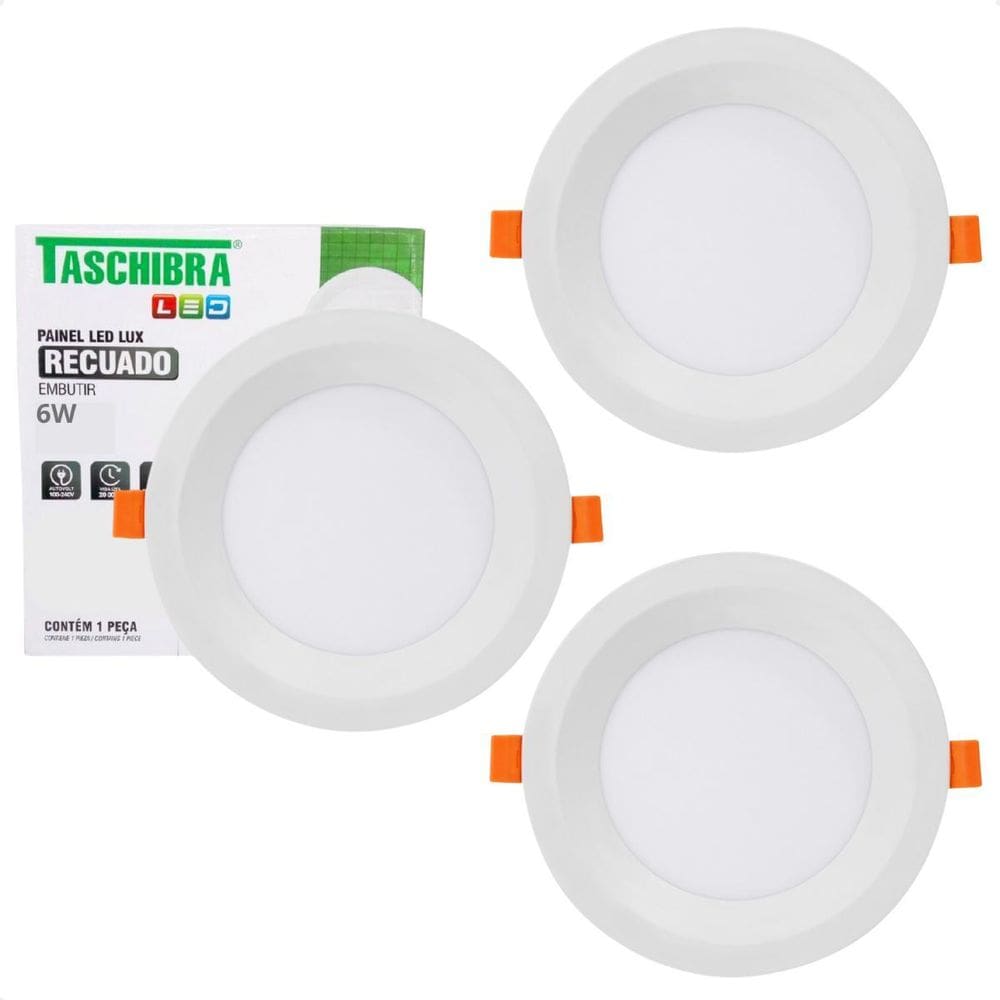 3 Painel De Led Redondo Embutir Recuado 6W Bivolt 4000K