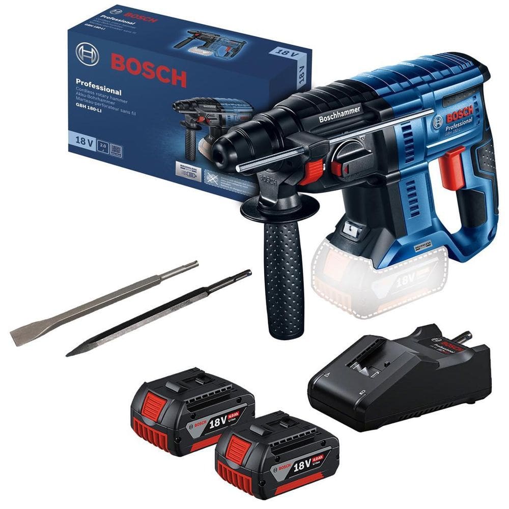 Martelete 18V Bosch Gbh180-Li Brush + 2Bat 4Ah E Carregador
