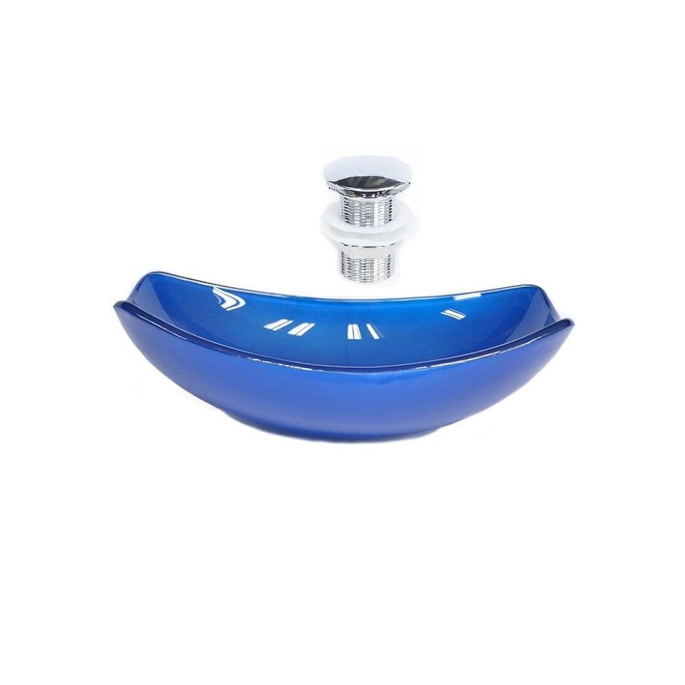 Cuba De Vidro Oval Chanfrada 51Cm Azul Esc + Valvula Click