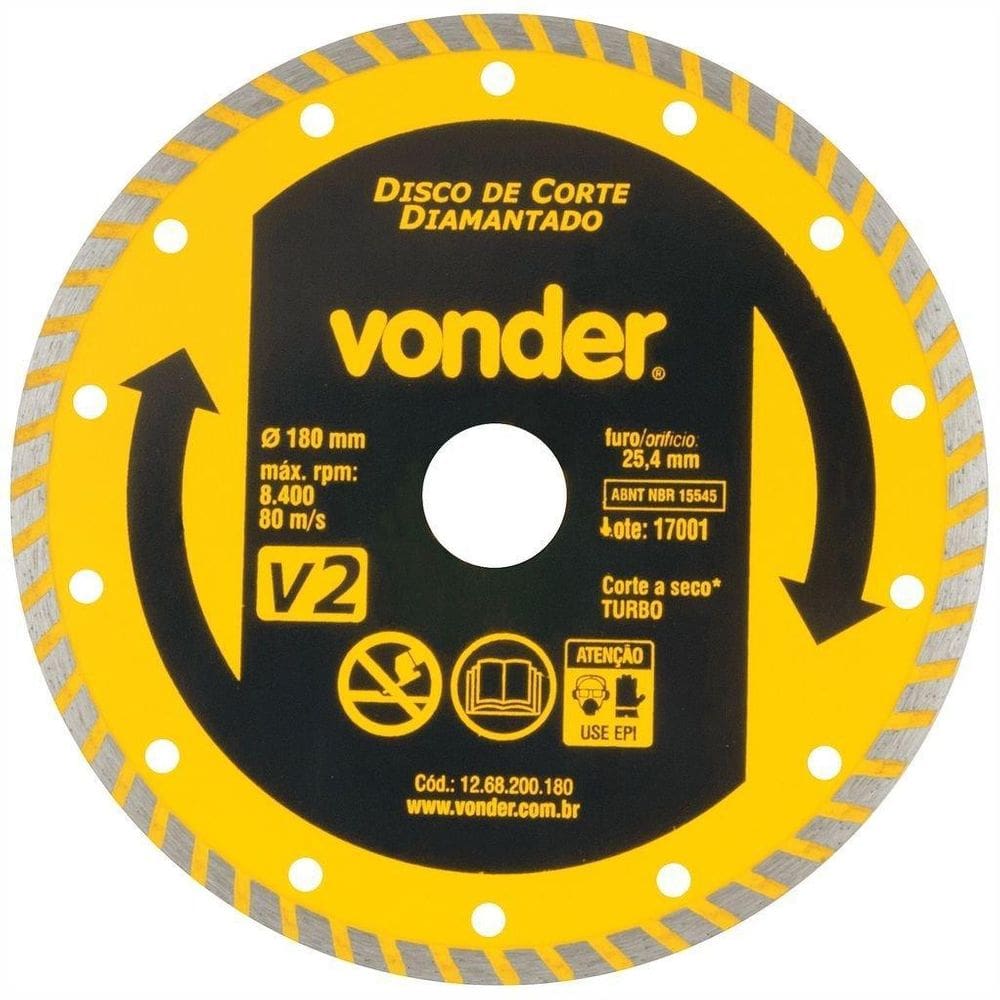 Disco De Corte Diamantado Turbo Vonder V2 180 X 25Mm