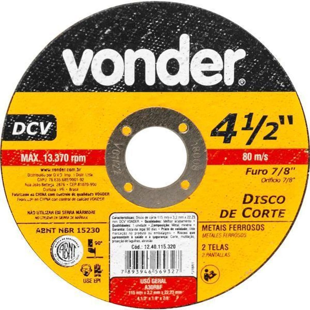 Disco De Corte 115,0X3,2X22,23 Dcv Vonder