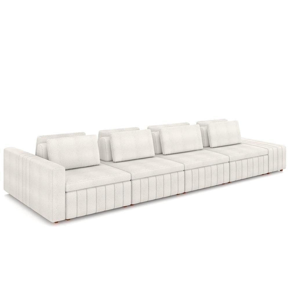 Sofá Ilha E Puff Sala Living 425cm Siesta M22 Boucle Bege Claro - Mpozenato
