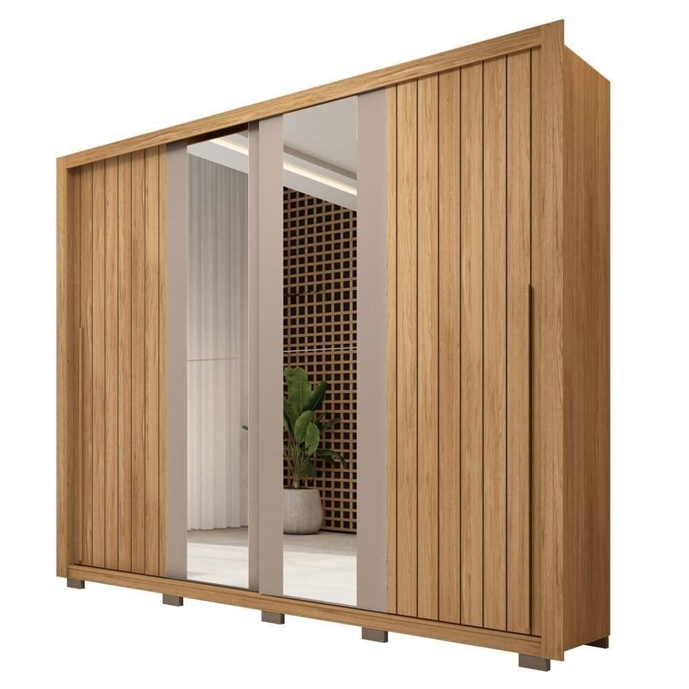 Guarda Roupa Casal 2 Portas De Correr Com Espelho Moviment Buriti/fendi - Caemmun