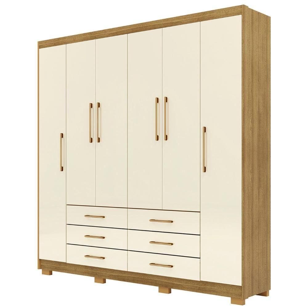 Guarda Roupa Casal 223cm 6 Portas Canadá Nature/champanhe - Vila Rica