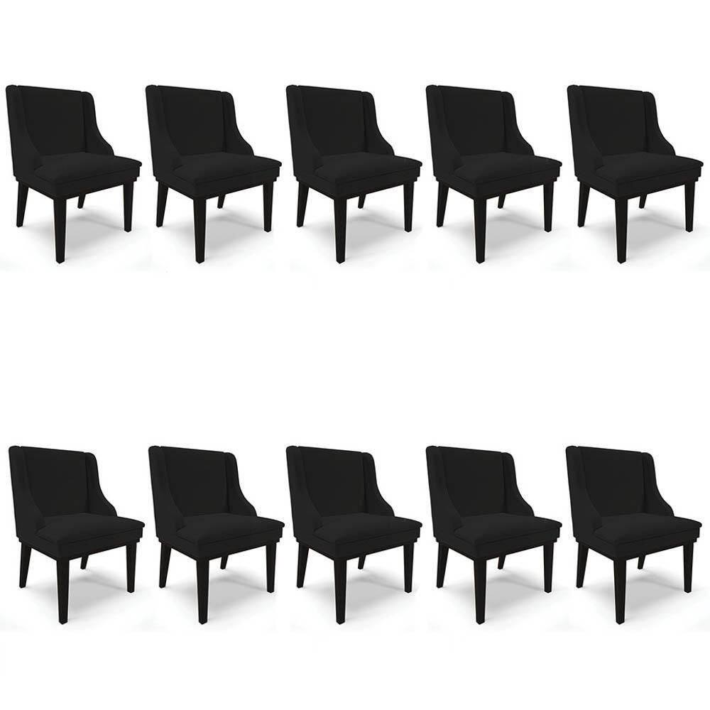 Kit 10 Cadeiras Estofadas Para Sala De Jantar Base Fixa De Madeira Preto Lia Linho Preto - Ibiza