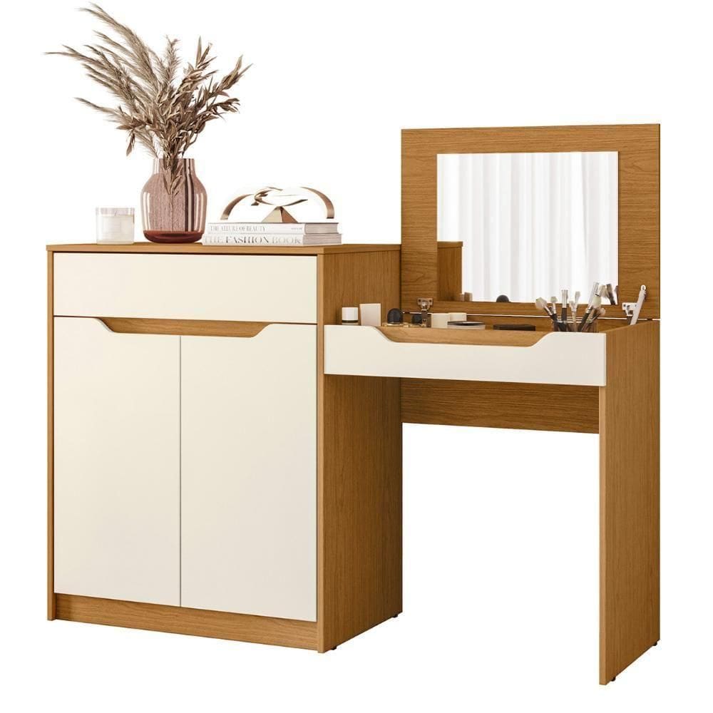 Penteadeira Escrivaninha Com Espelho Bent A02 Off/cinamomo - Mpozenato