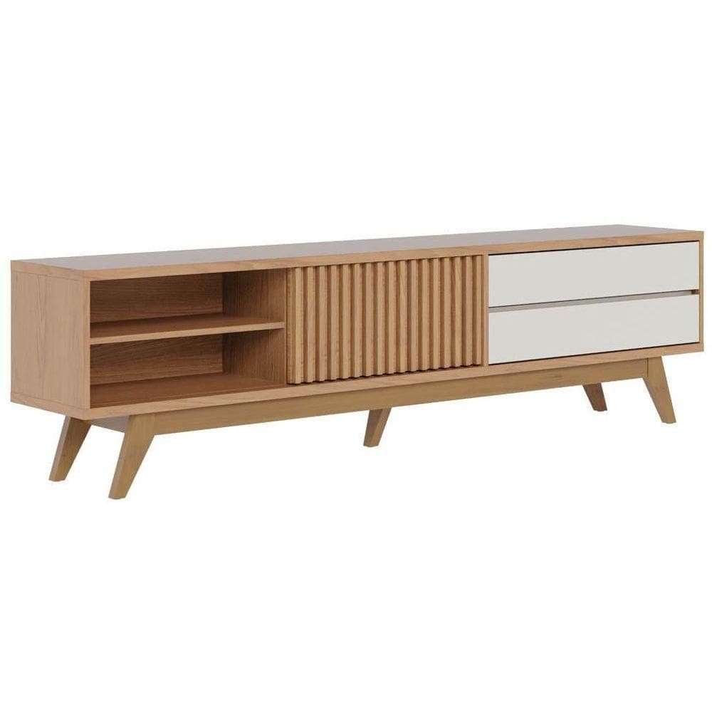 Rack Para Sala Bancada De 75 Pol 200cm Itália C05 Freijó/off White Matte - Mpozenato