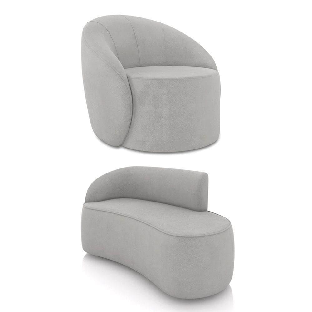 Sofá 2 Lugares Orgânico 140cm Morgan E Poltrona Lua Suede Cinza D03 - D`rossi