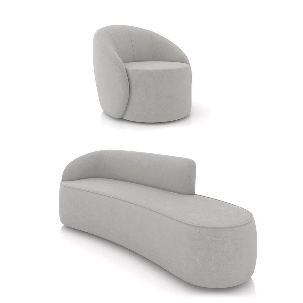 Sofá 4 Lugares Orgânico 220cm Morgan E Poltrona Lua Suede Cinza D03 - D`rossi