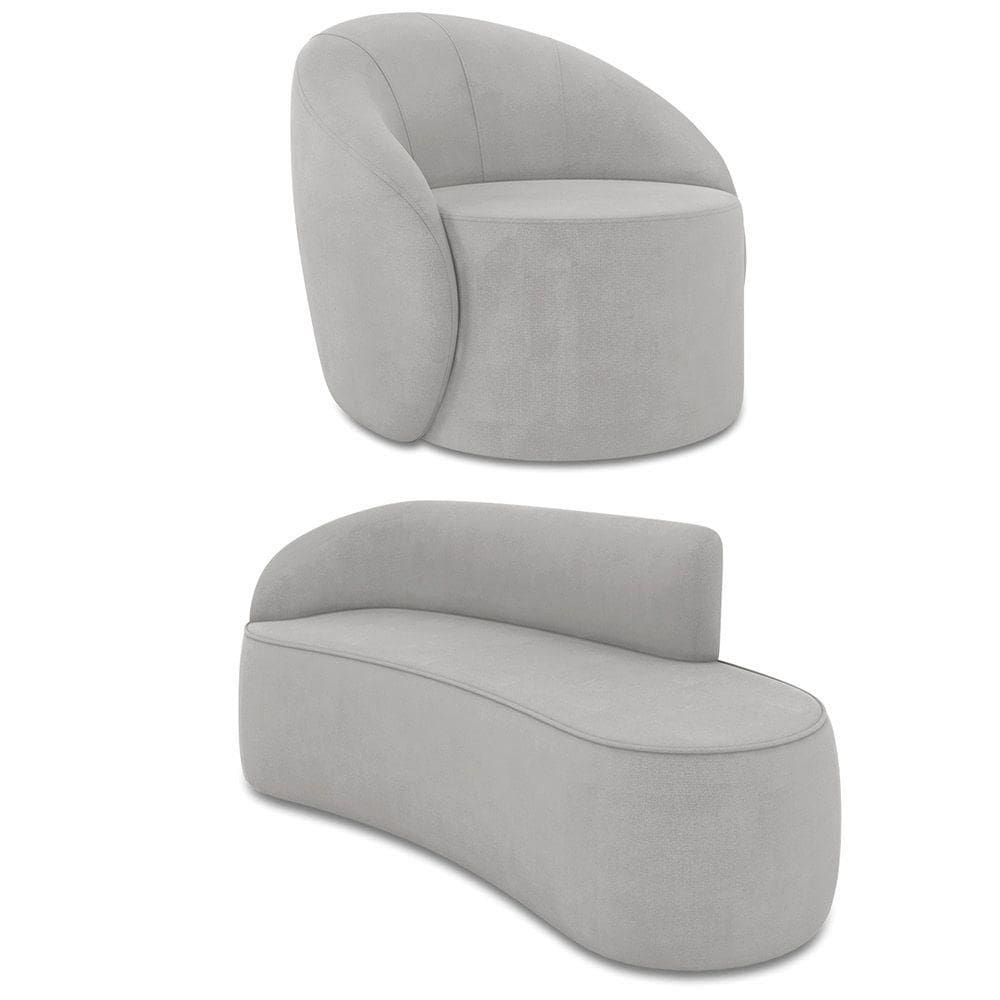 Sofá 3 Lugares Orgânico 180cm Morgan E Poltrona Lua Suede Cinza D03 - D`rossi