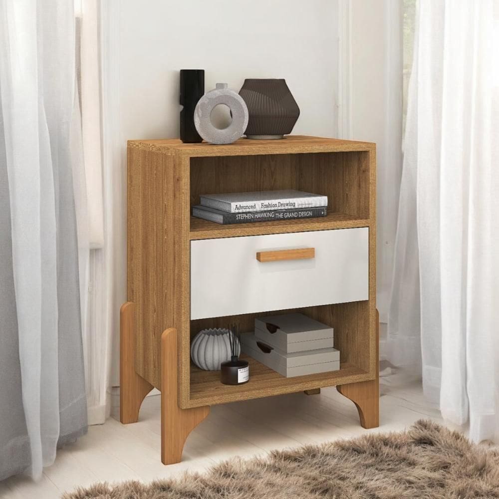 Mesa De Cabeceira Elegante Com Gaveta Onix Freijó E Off