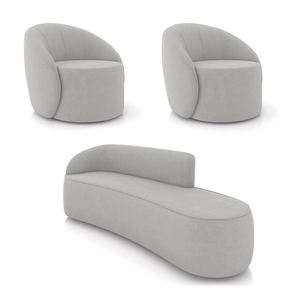Sofá 4 Lugares Orgânico 220cm Morgan E 2 Poltronas Lua Suede Cinza D03 - D`rossi