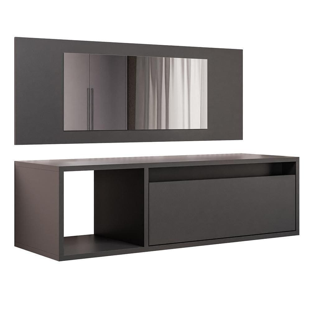 Penteadeira Camarim Com Espelho Suspensa 90cm 1 Porta Elle M24 Preto - Mpozenato