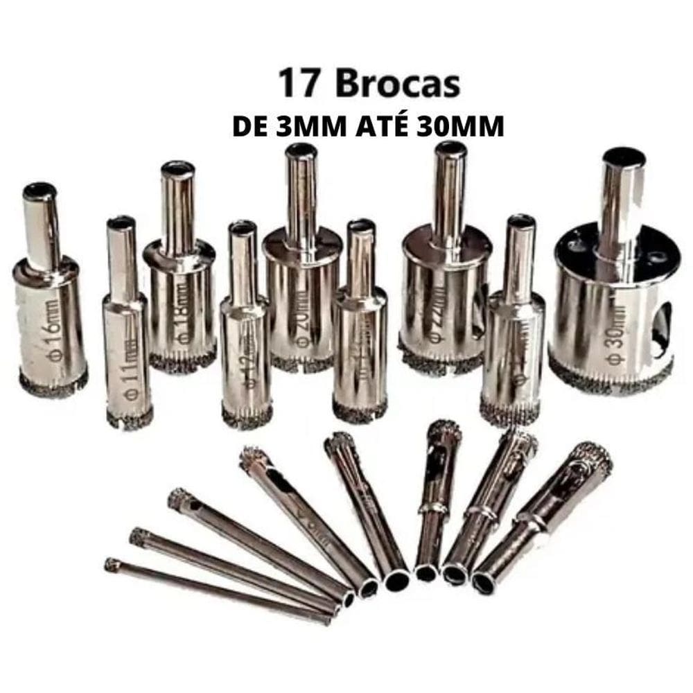 Jogo 17 Broca Diamantadas 3-30Mm Vidro Ceramica Serras Copo