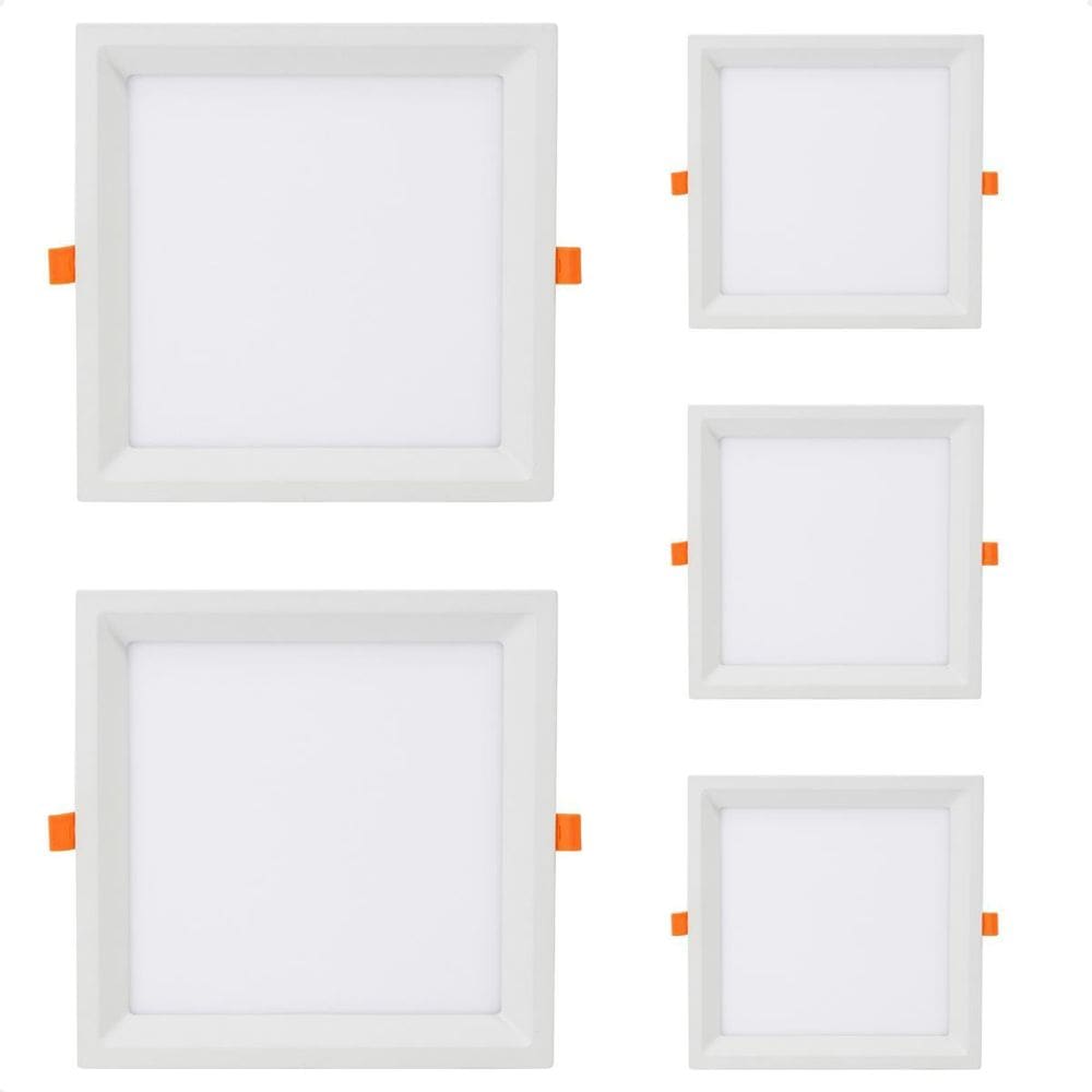 5 Painéis Led Quadrado Embutir Recuado 12W Bivolt 3000K