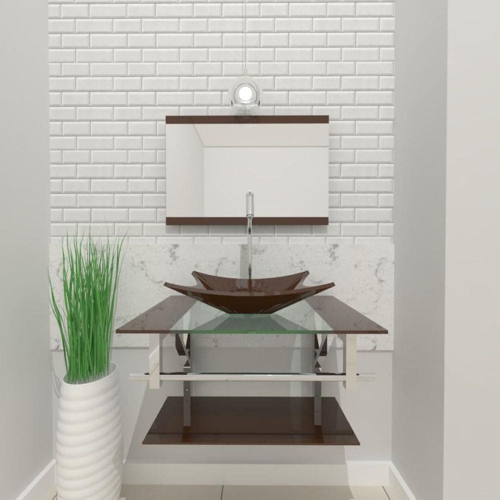 Gabinete De Vidro 60Cm Iq Inox Com Cuba Retangular - Marrom
