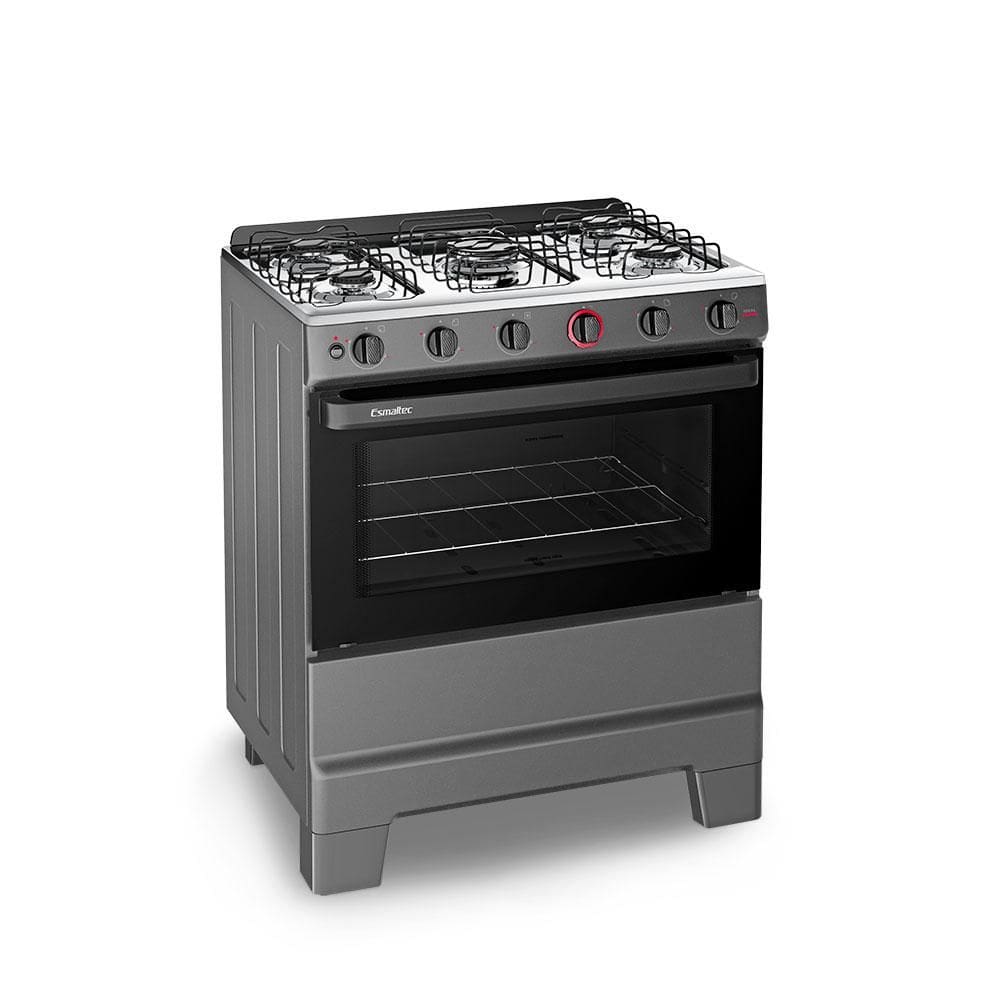 Fogão a Gás Mesa Inox Super Chama Forno 84L Limpa Fácil e Acendimento Automático IDEAL Super F5IAT Cor Titanium 5 bocas Bivolt
