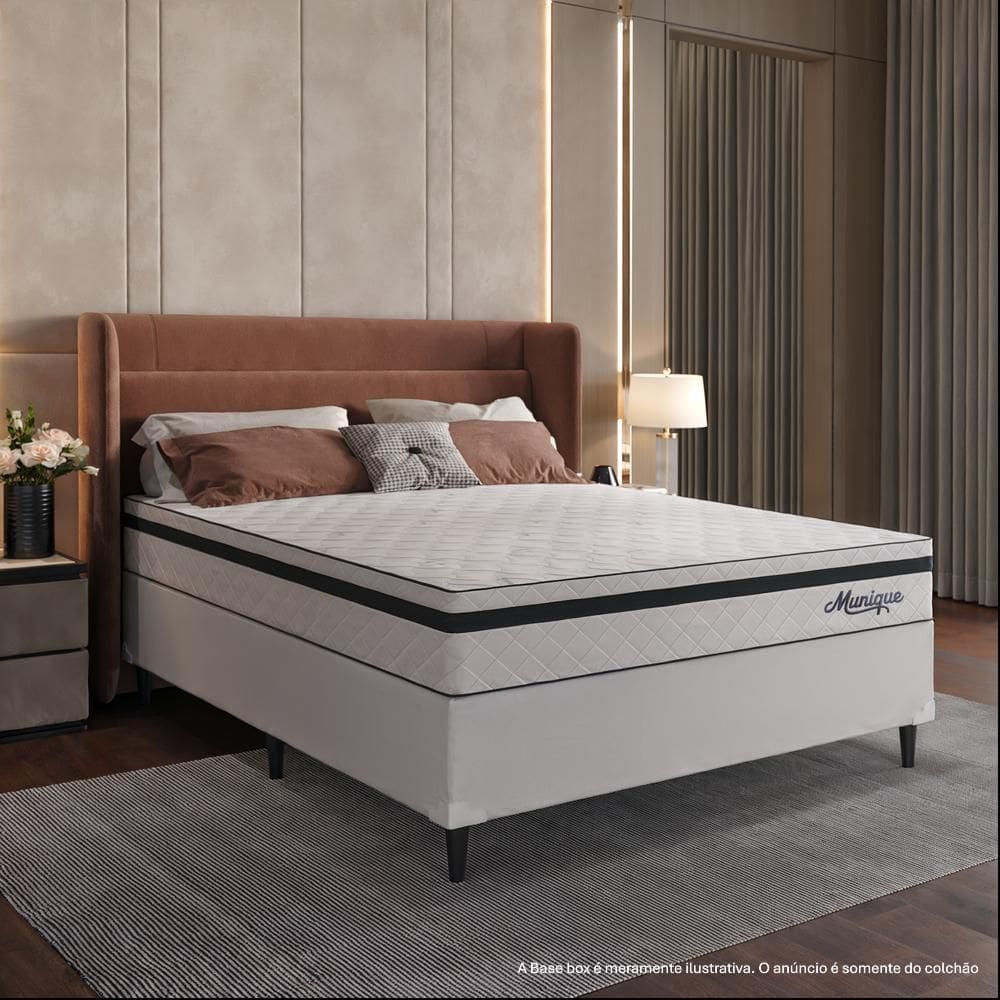 Cama Box Casal Branco + Colchão Molas Ensacadas Munique Special - ViaNossa