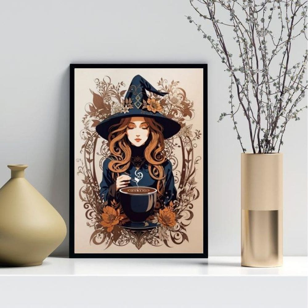 Quadro Decorativo Cozinha - Bruxa 33X24Cm - Com Vidro