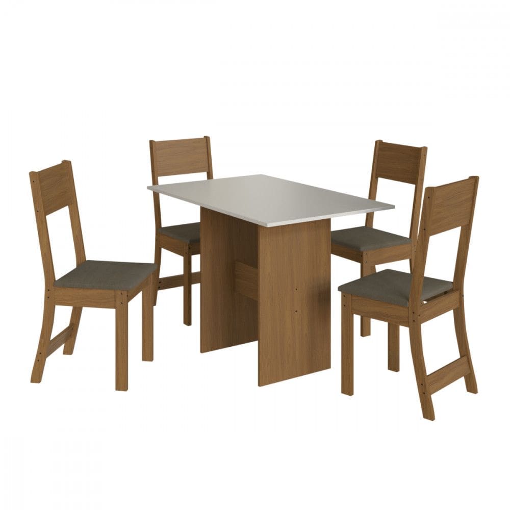 Mesa com 4 Cadeiras Karla Freijo com Off White Tecido Cacau Indekes
