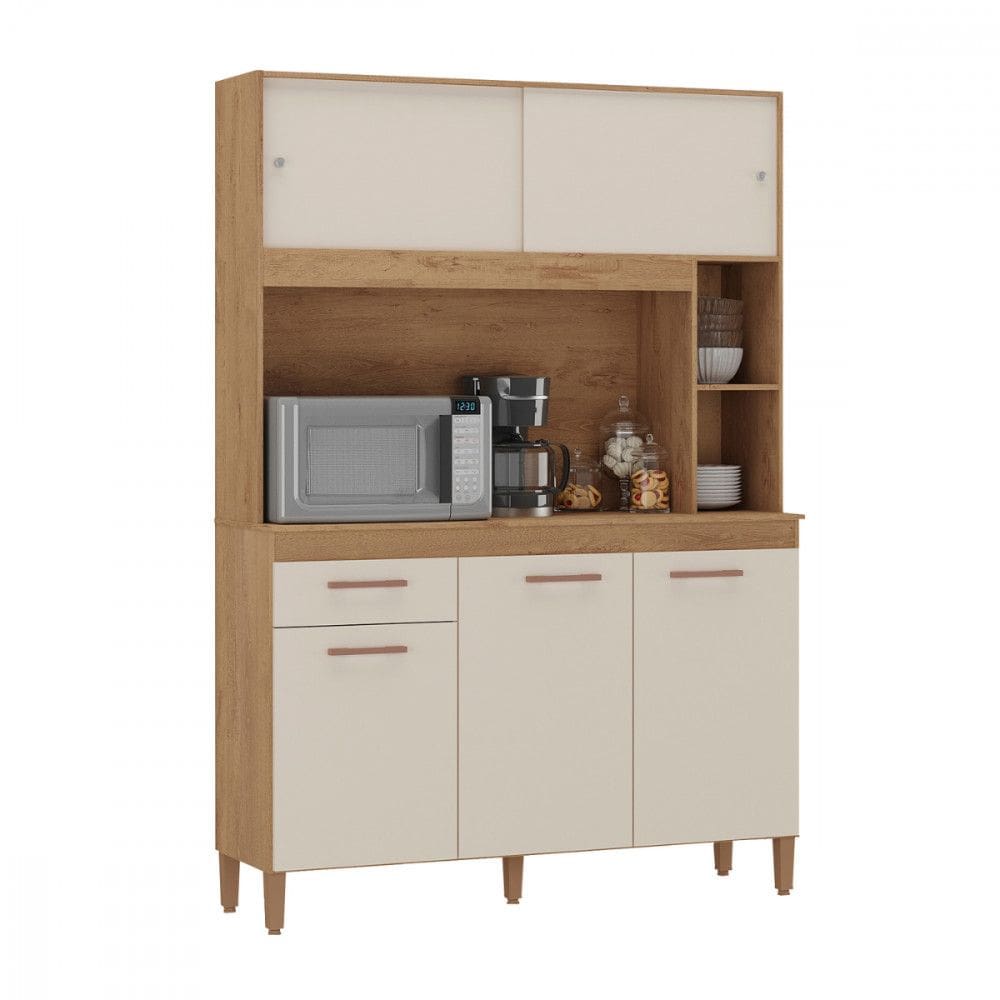 Cozinha Compacta Ceara 5 Portas 1 Gaveta Canelato com Off White Atualle