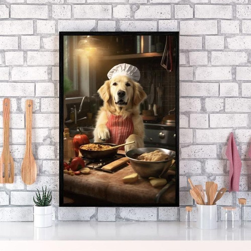 Quadro Para Cozinha Cão Golden Retriever 24X18Cm - Com Vidro