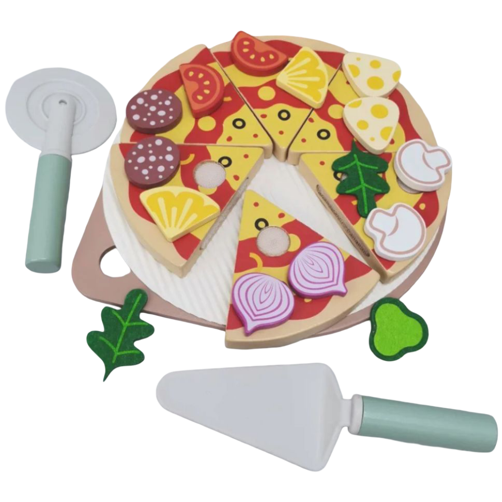 Kit Pizza de Brinquedo em Madeira com 25 Peças Didáticas - Faz de Conta