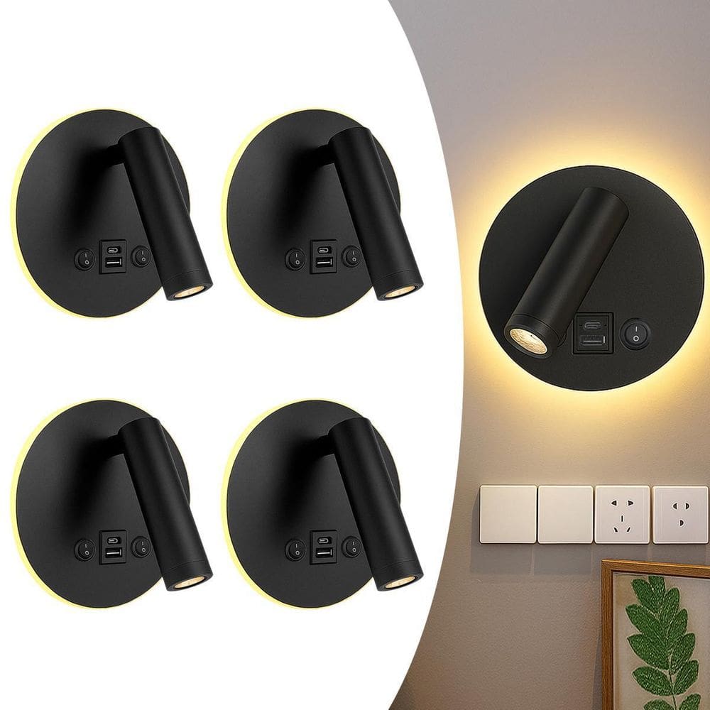 4 Arandela Direcionável Led Leitura Sala C/Usb E Usb C Bet82