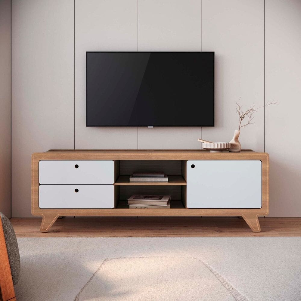 Rack para Tv 75 Polegadas 100% Mdf 180x60cm Jimmy Louro Freijó Grann/Branco
