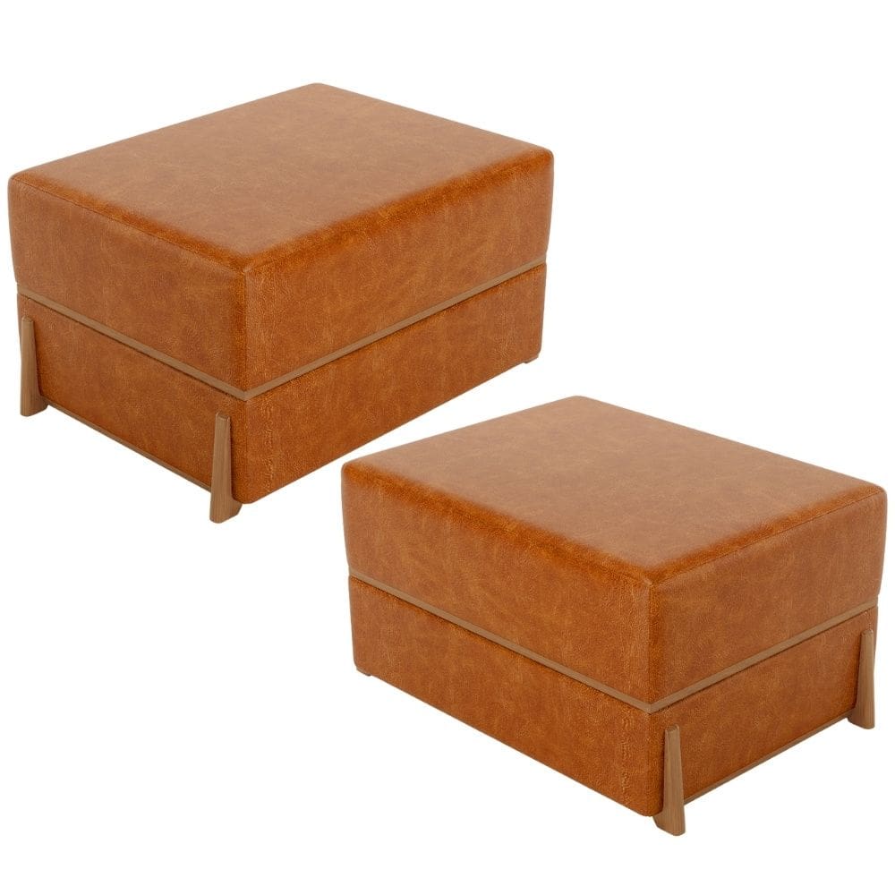 Kit 02 Puffs Decorativo Retangular Para Sala de Estar Domus L02 Couríssimo Canela - Lyam Decor