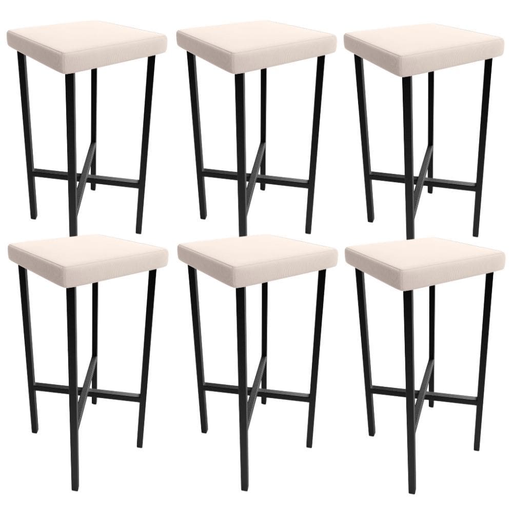 Kit 06 Banquetas Alta Bar Cozinha Sala De Jantar Preto Stella L02 Suede Bege - Lyam Decor