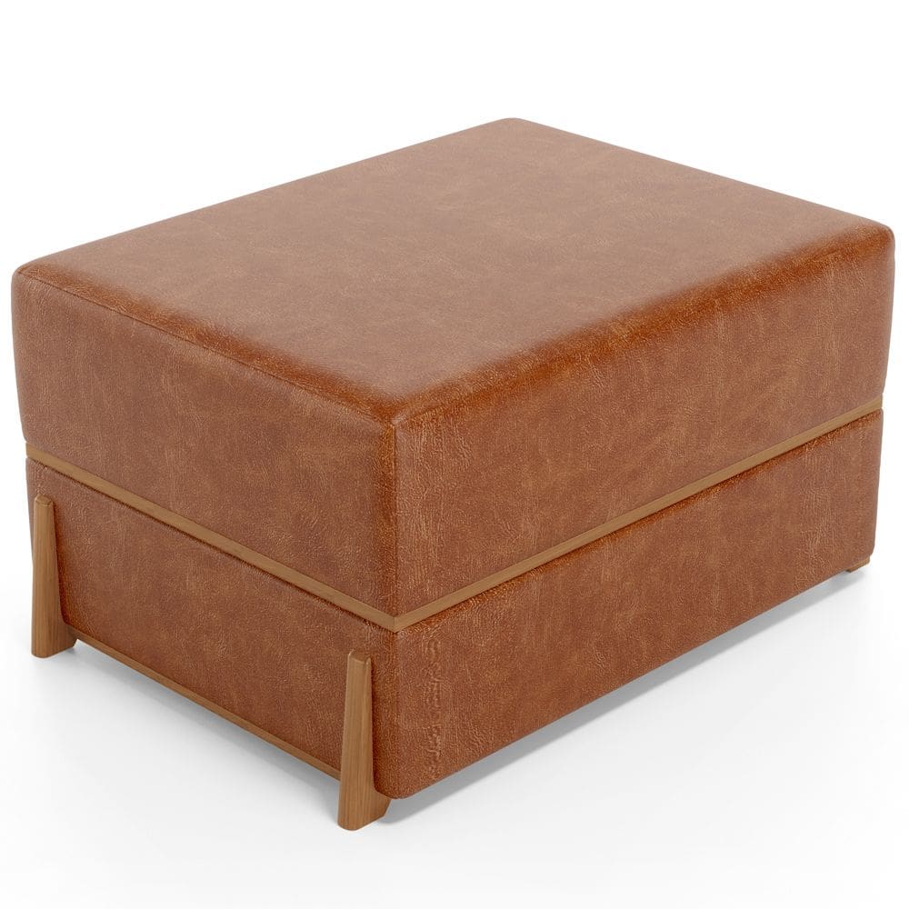 Puff Decorativo Retangular Para Sala de Estar Domus L02 Couríssimo Camel - Lyam Decor