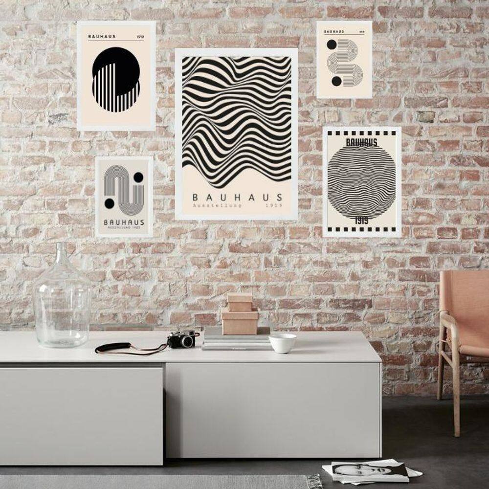 Composição 5 Quadros Bauhaus Preto E Branco