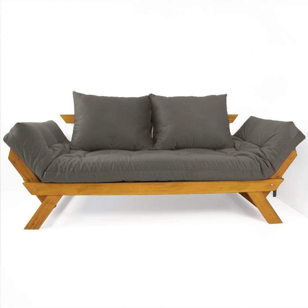 Sofá Japão Futon Sarja Madeira Cor Mel - Cinza