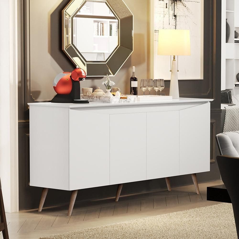 Aparador Buffet - 4 Portas Com Pés Retrô Em Mdp-mdf Branco - Lukaliam Móveis Branco