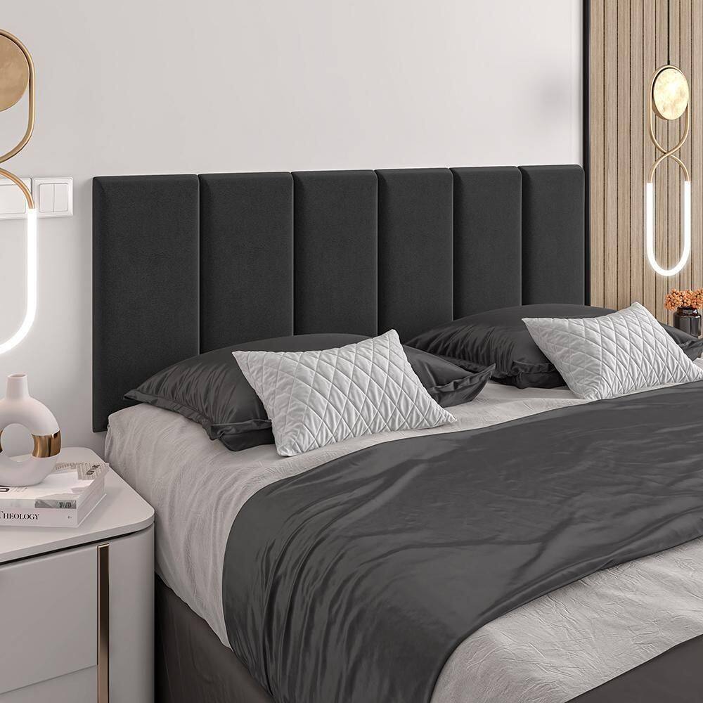 Cabeceira Almofadada Julia - Madeira Suede 195cm Preto - Movelove Preto