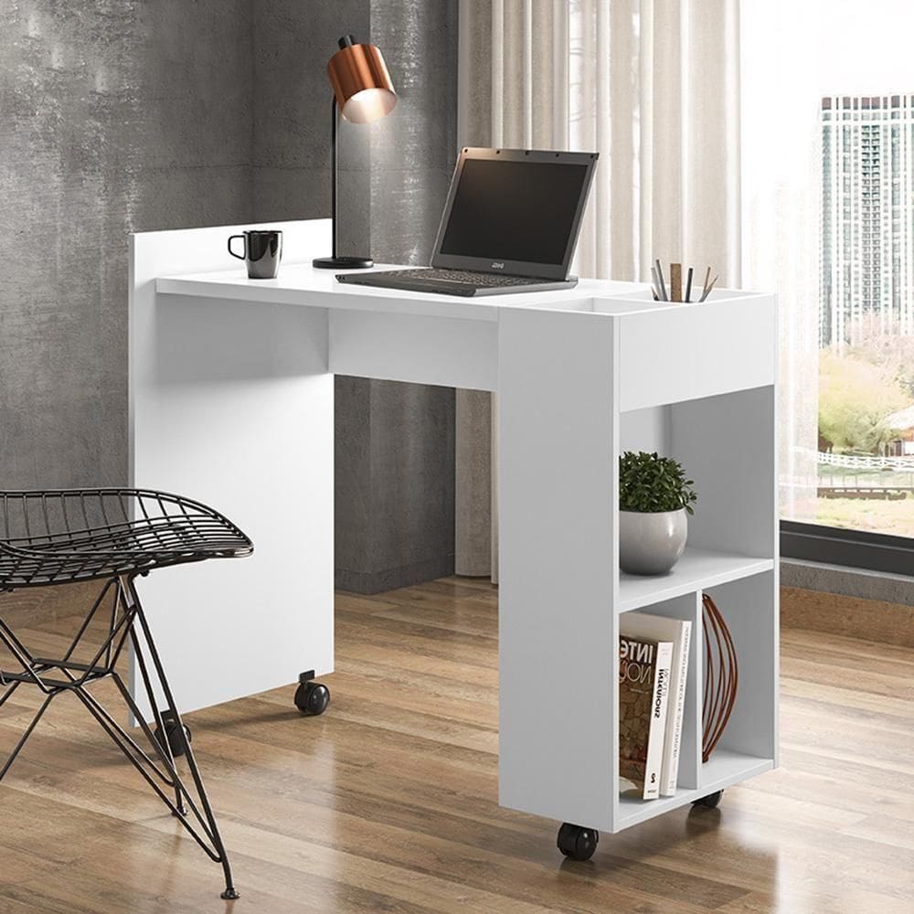 Escrivaninha Para Computador Office Com Nicho Alessa M2 - Mdf Com Espaços De Armazenamento Branco - Lukaliam Móveis