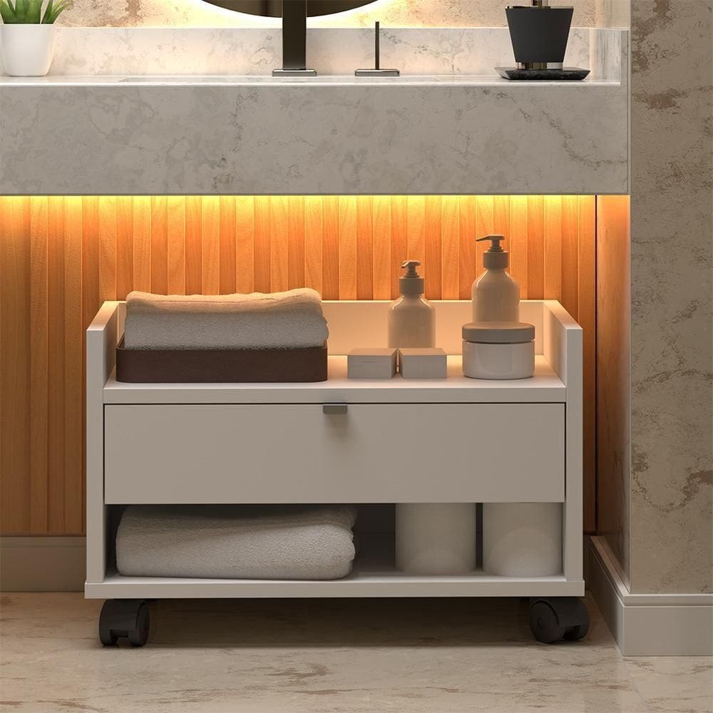 Gabinete Para Banheiro Prisma - Mdp Gaveta E Nicho Off White - J3 Móveis