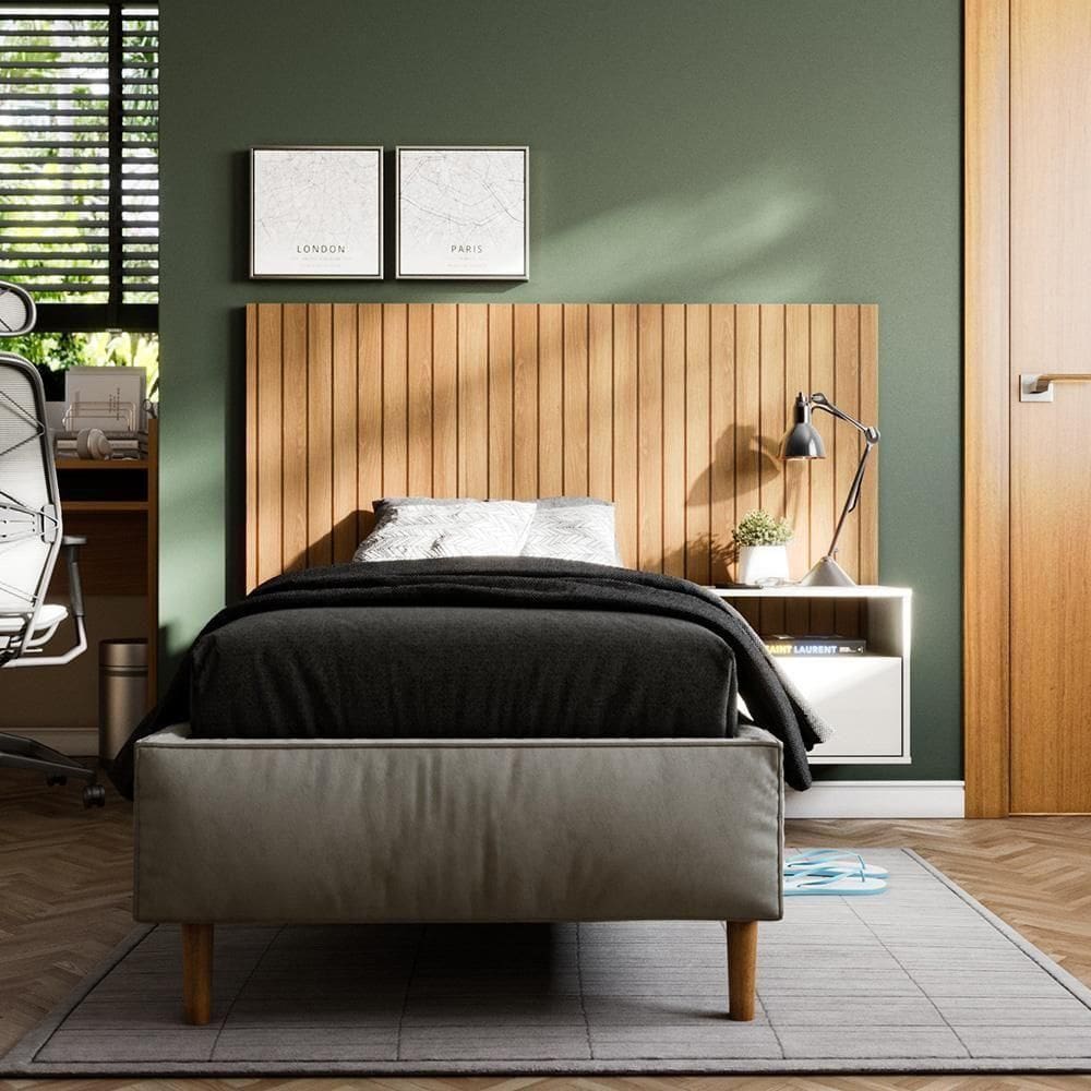 Cabeceira Box Solteiro Cross - Efeito Ripado 3d Mdp Freijó - Movelove