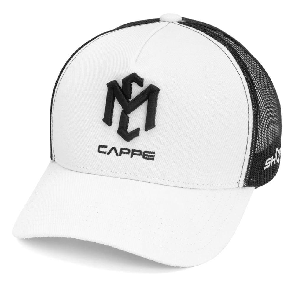 Boné Shark Cappe Trucker com tela Branco e Preto