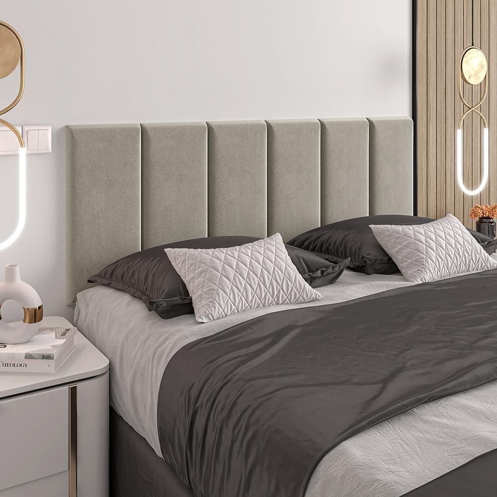 Cabeceira Almofadada Julia - Madeira Suede 195cm Bege - Movelove Bege
