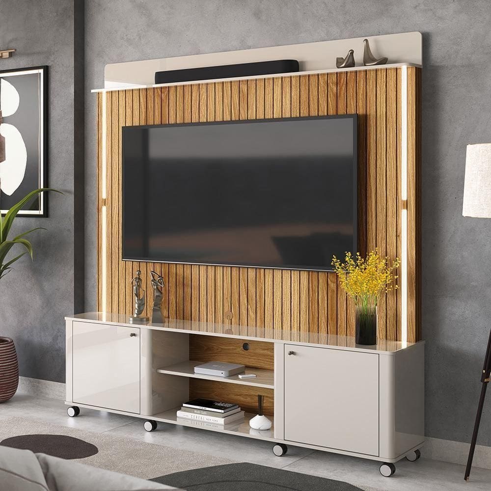 Home Florença - Até 75 Polegadas Mdf Led Ripado Off White Madeirado - Lukaliam Móveis