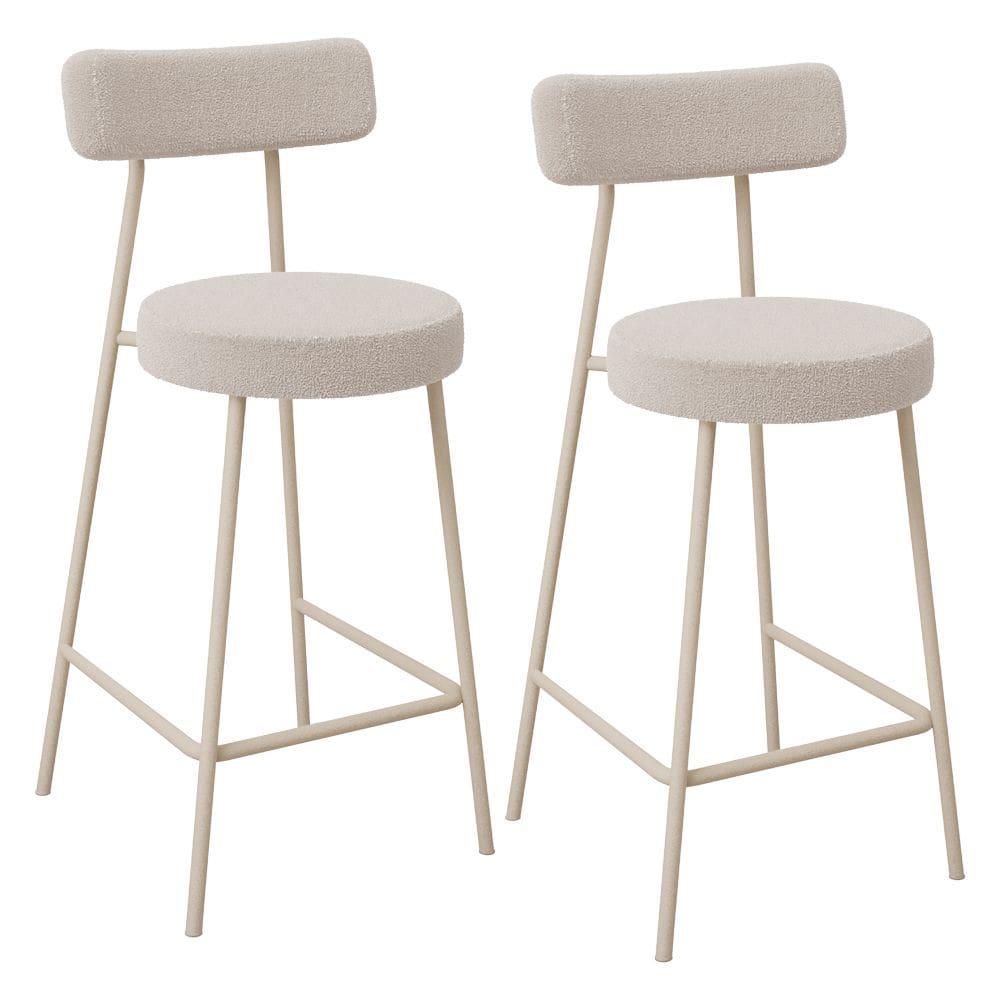 Kit 02 Banquetas Baixa Cozinha Sala Jantar Bancada Milão Arena L02 Bouclê Creme  -LyamDecor