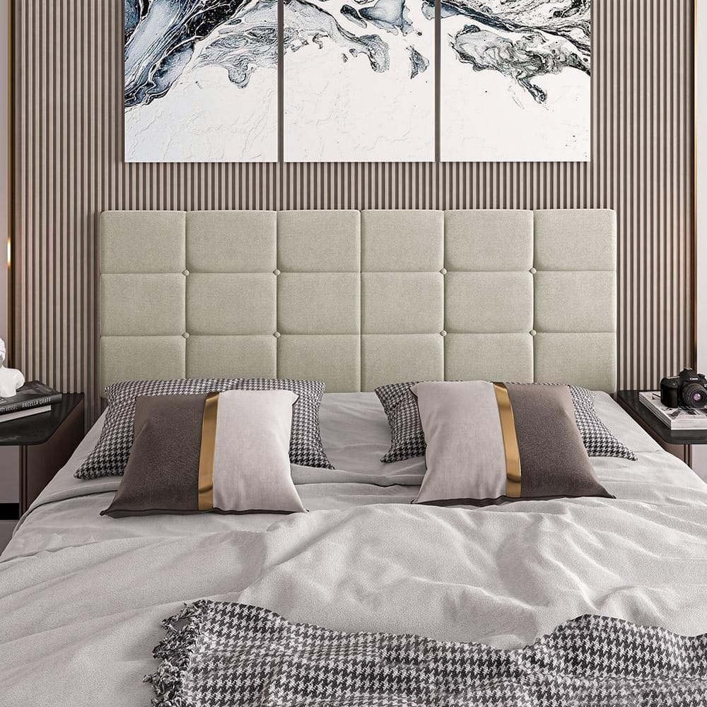 Cabeceira Almofadada Bia 140 Cm - Dobrável Suede Bege - Movelove