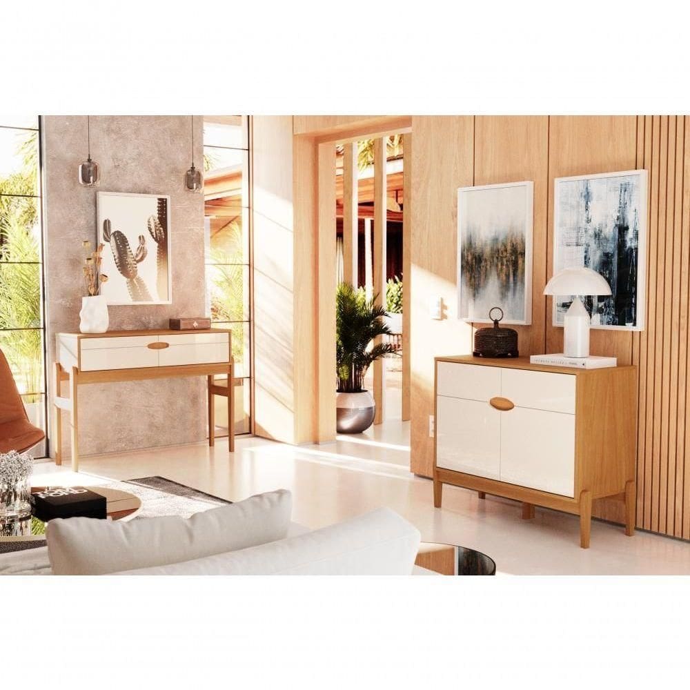 Conjunto Sala De Estar Intense - Aparador E Buffet Com Cantos Arredondados Em Mdp Freijó-off White Perolizado - Movelove