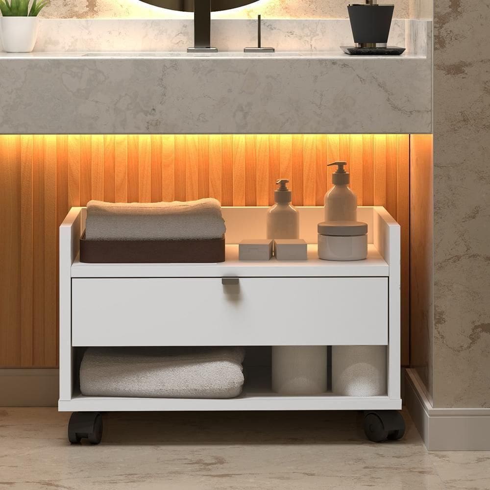 Gabinete Para Banheiro Prisma - Mdp Gaveta E Nicho Branco - J3 Móveis Branco