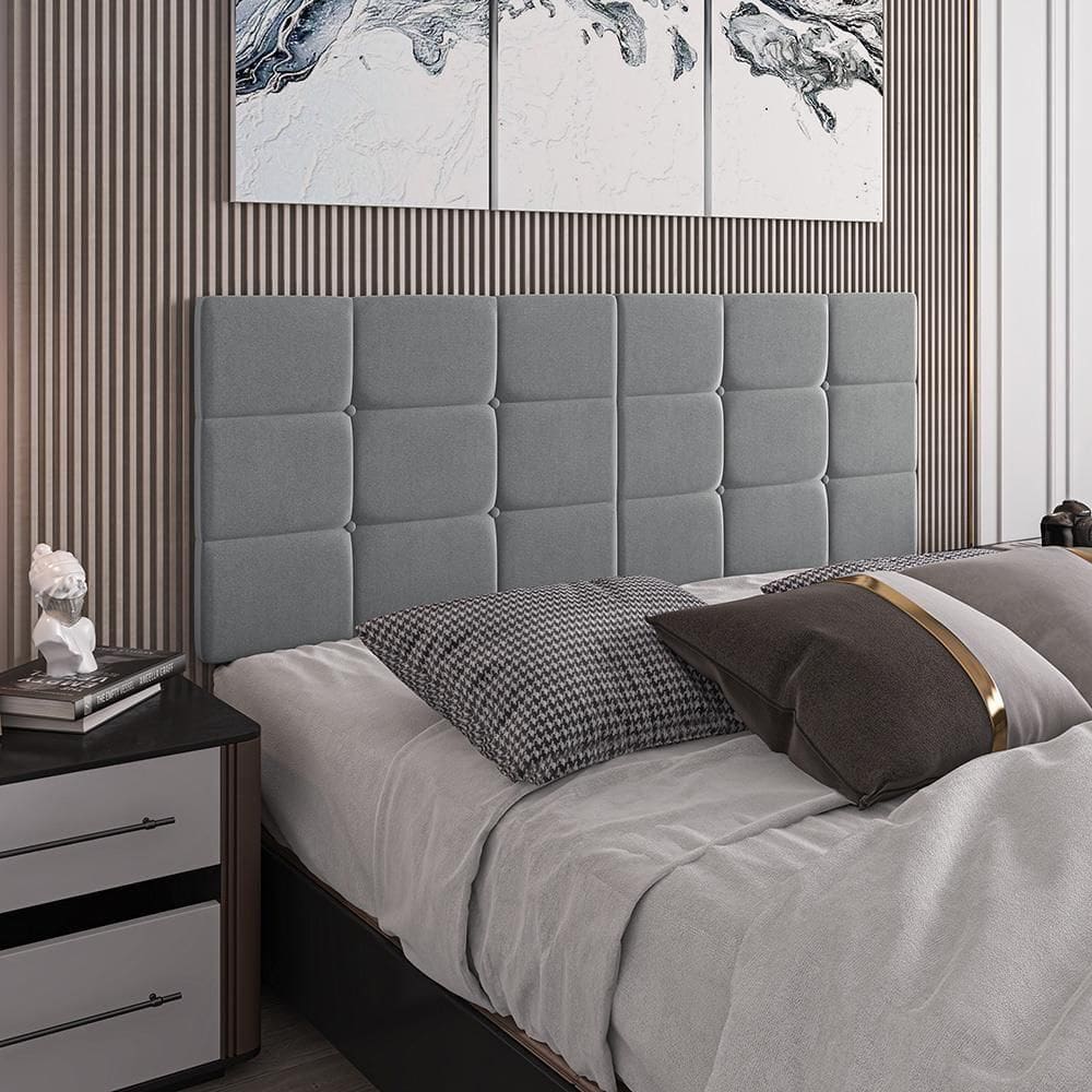 Cabeceira Almofadada Bia - 140 Cm Dobrável Suede Cinza - Movelove Cinza