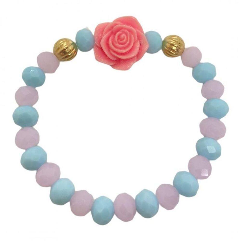 Pulseira Cosme E Damião Com Rosa Cristal E Silicone