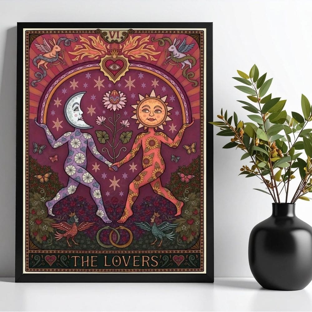 Quadro Carta Tarot The Lovers - Lua E Sol 24X18Cm