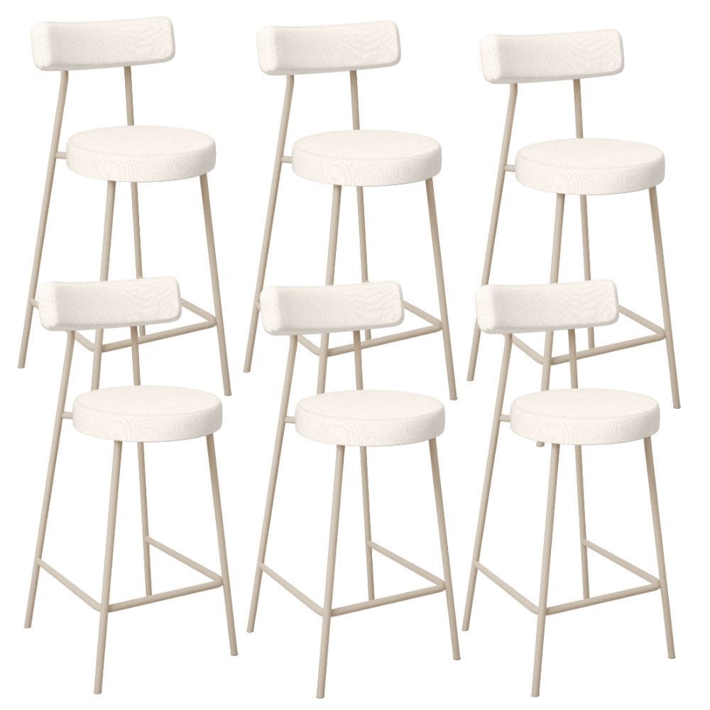 Kit 06 Banquetas Baixa Cozinha Sala Jantar Bancada Milão Arena L02 Linho Cru -LyamDecor